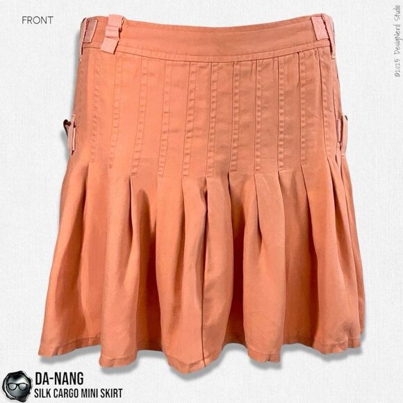 DA-NANG SURPLUS INDO-CHINE VINTAGE SILK PLEATED CARGO MINI SKIRT IN CORAL SMALL - Picture 4 of 13